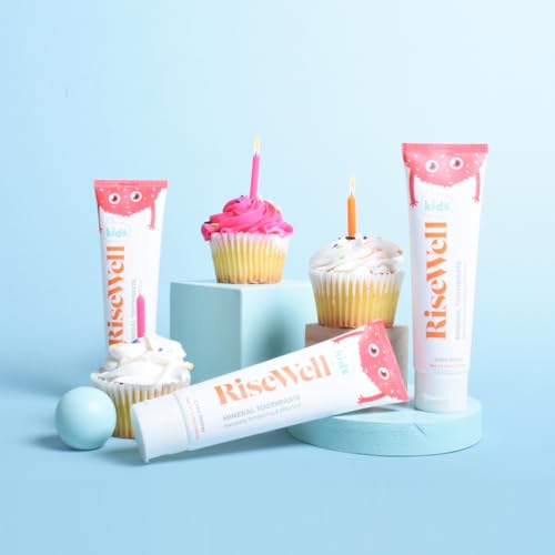 RiseWell Kids Mineral Toothpaste 3.4 Oz Pack of 2 - Hydroxyapatite Fluoride-Free Safe to Swallow Cake Batter Flavor