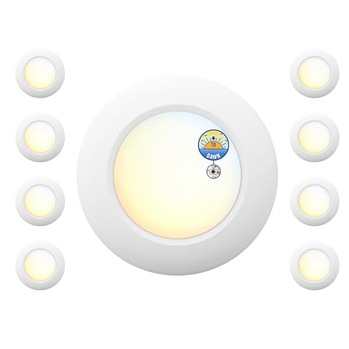 8 Pack JULLISON 6 Inch LED Low Profile Disk Lights with Dusk to Dawn Sensor, 5CCT White, 1000LM, Non-Dimmable, ETL Shower Rated