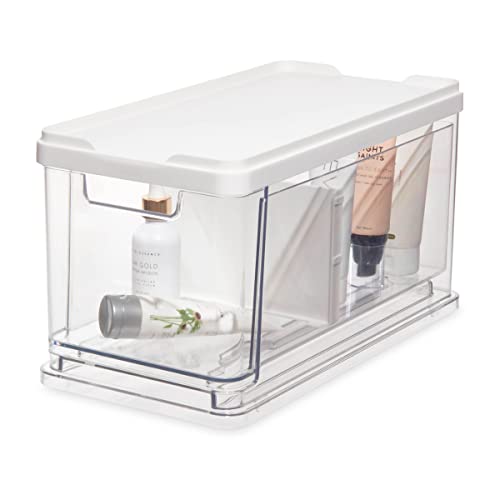 Medium Stacking Cosmetic Drawer Organizer with Lid & Divider - Clear/White - Variation of THIS listing