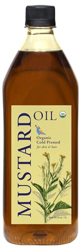 Mustard Oil for Skin - USDA Organic Extra Virgin Cold Pressed 34 Fl Oz - Natural Moisturizer & Body Oil (Pack of 1)
