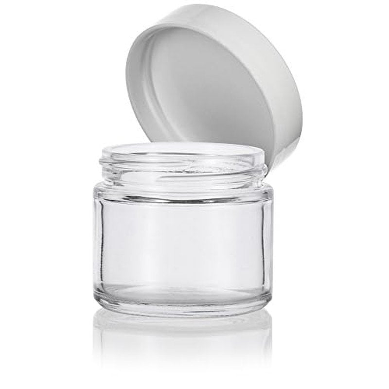 2 oz Clear Glass Jar with White Smooth Lined Lids (12 Pack)