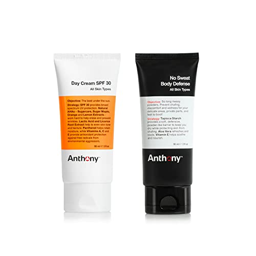 Anthony Sun Essentials Duo, Day Cream SPF 30 Men¡¯s Face Moisturizer with Sunscreen and No Sweat Body Defense Deodorant