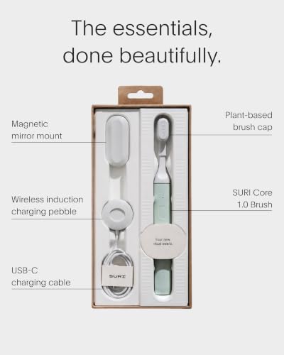 SURI Core Sonic Electric Toothbrush - Haze Green, Travel Cover, 4 Weeks Battery