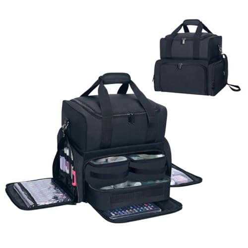 Large Makeup Bag with Removable Cases & Dividers – Travel Cosmetic Organizer, Black
