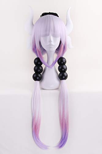 Anime Cosplay Wig Long Purple White Gradient Synthetic Hair with Horn, Tail & Balls