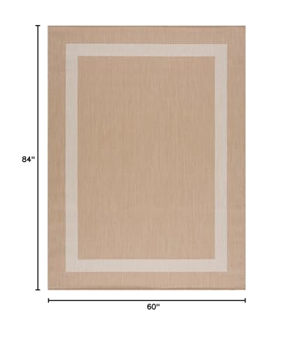CAMILSON 5' x 7' Beige/White Border Outdoor Rug - Waterproof, UV-Resistant Indoor/Outdoor Patio & Porch Carpet