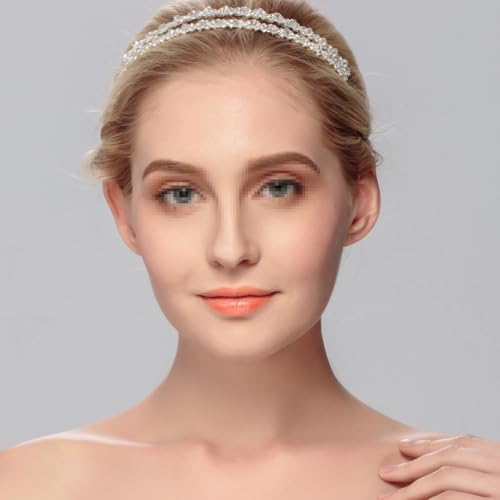 Double Layer Silver Hair Hoop Rhinestone Headband for Bridal Weddings