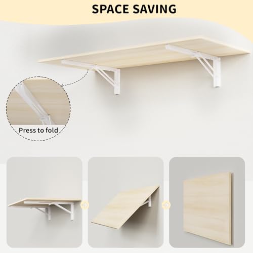 Wall Mounted Folding Kitchen Table Desk - Natural Wood, 47x20.5 Inches — Space Saving Fold Down Workbench for Small Spaces