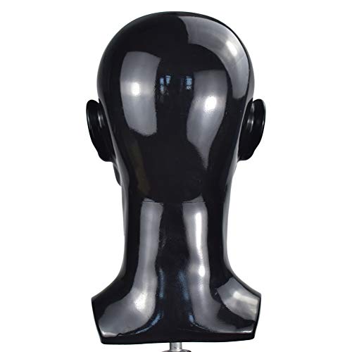 PVC Bright Black Male Mannequin Head for Wigs Hats Display - Variation L30-Bright Black