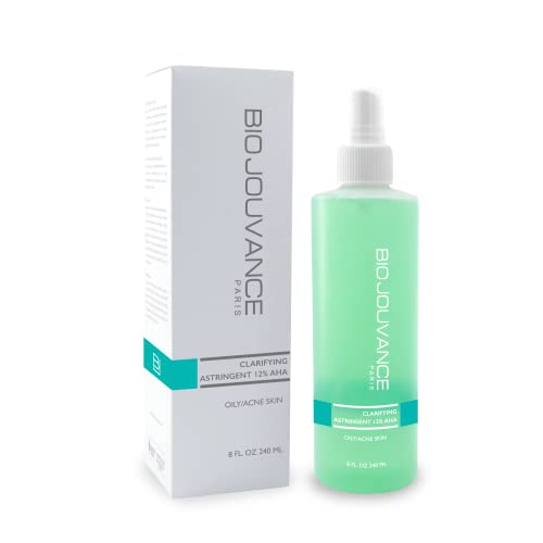 Clarifying Astringent 12% AHA Toner 8oz / 240ml - for Normal/Oily/Acne-Prone Skin | Tighten Pores | Gentle Face Wash & Makeup Remover | Daily Skin Care Treatment | Made in France