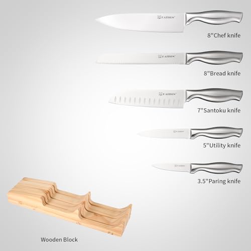 Drawer Knife Block Set - 6 Piece Kitchen Knife Organizer with Pine Block
