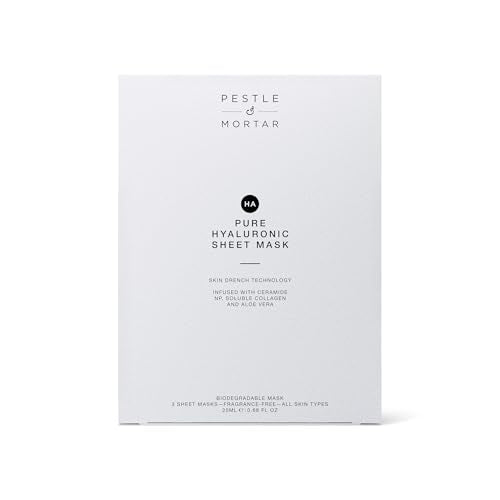 Pestle & Mortar Hydrating Sheet Mask ? Pure Hyaluronic Acid Face Mask ? Pack of 3 ? Soothing & Moisture-Boosting Skincare