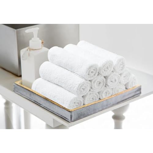 Avalon Towels Cotton Washcloths ? (Pack of 72) Size 12x12 Inches, 100% Ring Spun Cotton, Soft & Absorbent Face Towels, Gym Towels, Hotel and Spa Quality, Reusable Fingertip Towels (White)