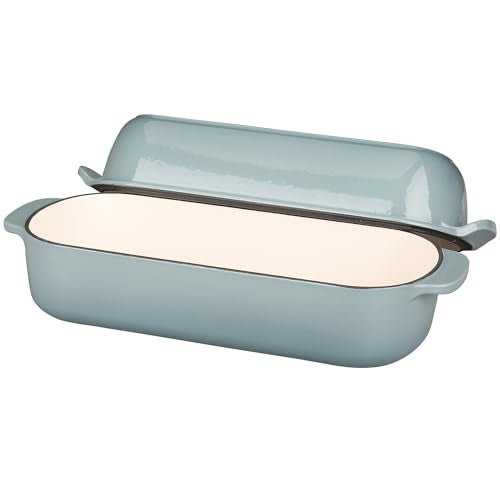 Enameled Cast Iron Bread Loaf Pan with Lid - 12.5x5.5 inch, 5qt, Seasalt