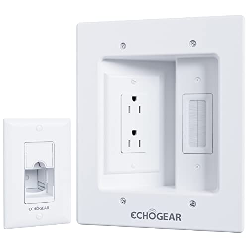 TV Cord Hider Wall Mount Kit with Dual Outlets and Extension Cord - White - Variation of 2 AC Outlets
