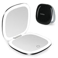 Lighted Travel Compact Mirror with 1X/10X Magnification & Dimmable LED Light - Black