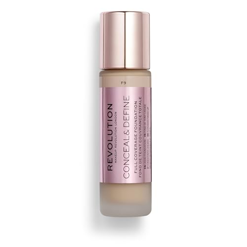 Revolution Beauty London, Conceal & Define Foundation, Full Coverage, Long-Lasting Matte Finish, Vegan & Cruelty-Free, F9 Medium Skin Tones, 0.8 fl oz