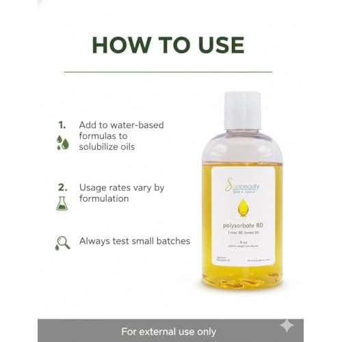 Soapeauty Polysorbate 80 (Tween 80, T-Maz 80) | 100% Pure Cosmetic Grade Solubilizer & Emulsifier | For Skincare, Bath & Body, DIY Formulations | 32 oz