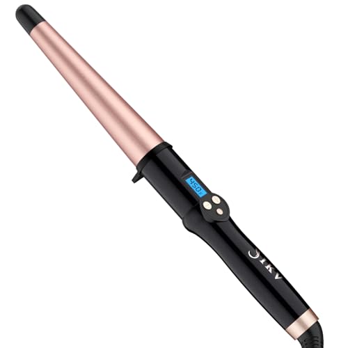Dual Voltage Tapered Curling Wand 0.75-1.25 Inch for Travel, Ceramic Hair Iron with Glove