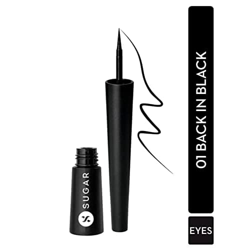 SUGAR Cosmetics Gloss Boss 24Hr Glossy Eyeliner Gel With Brush Smudeproof & Waterproof - 2.5 ml (Pack of 1) 01 Back In Black (Black Eyeliner)