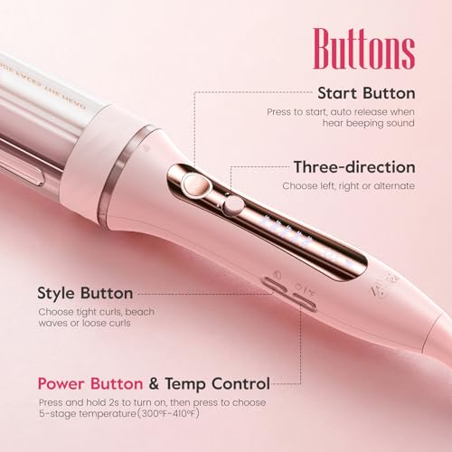 Pink Automatic Rotating Curling Iron for Long Hair - Easy Salon-Style Waves