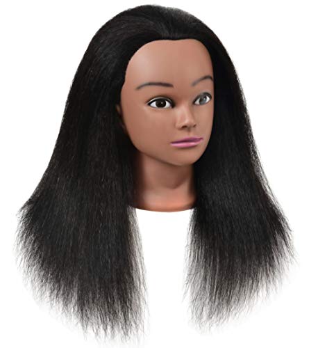 Mannequin Head with Human Hair for Hairdressing Training - Black Straight Hair