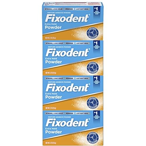 Fixodent Extra Hold Denture Adhesive Powder 2.7 Oz Pack of 4 - Strong All Day Hold