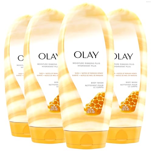 Olay Body Wash for Women Shea Butter & Manuka Honey, Moisturizing, 18 fl oz Pack of 4