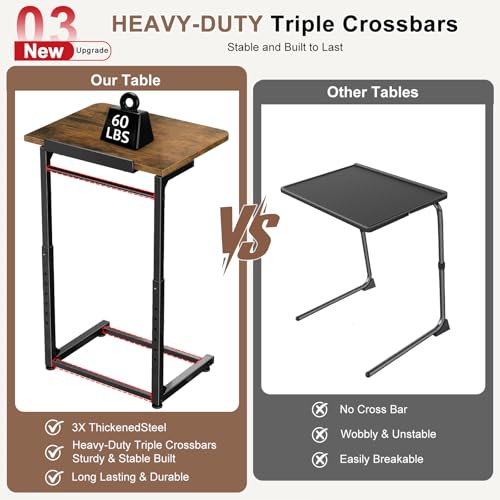 Brown 2-Pack Adjustable TV Tray Tables with Tilt & Phone Slot - Foldable Couch Side Desks