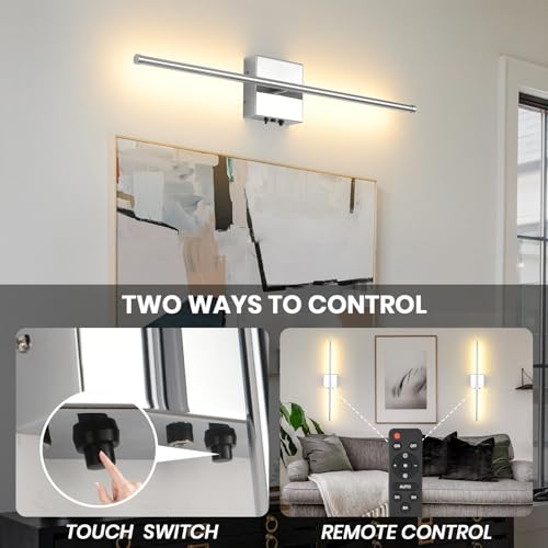 Chrome Wireless LED Battery Wall Sconces 2 Pack - Dimmable, 350° Rotatable, Remote Control, 11000mAh Rechargeable for Bedroom Living Room Hallway Variation of Chrome / 2 Pack
