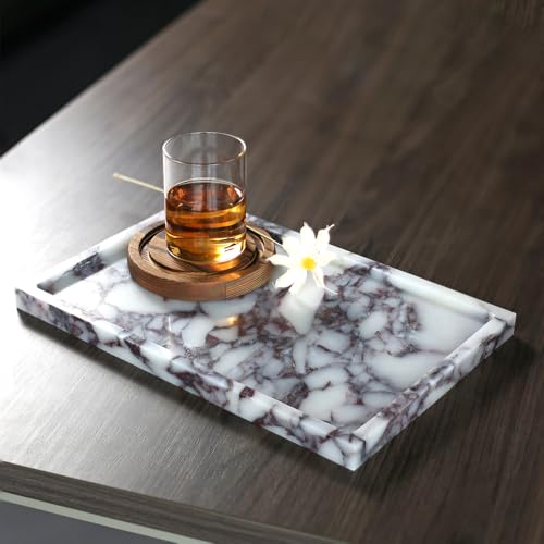 12x8 Inch Calacatta Viola Marble Vanity Tray - Elegant Home Decor