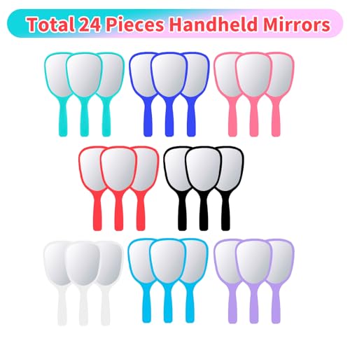 Kids Travel Handheld Mirror Set with Gem Rhinestone Stickers - Bright Color, 24 Pack