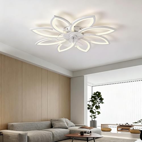 White 35-Inch Ceiling Fan with Lights & Remote - Low Profile Flush Mount