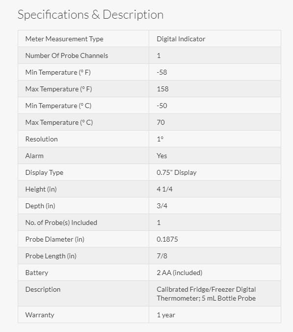 Traceable Digital Thermometer with Calibration and 5 mL Probe Bottle
