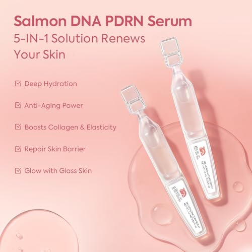Salmon DNA Serum, 99% PDRN High-Purity Ampoule, Anti-Aging One Day Serum with Recombinant Collagen & Glutathione, Korean Skincare for Wrinkles, Deep Hydration, Firming, Glass Skin, 0.05 fl.oz x 30e