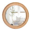 Nature 24 Inch Round Rattan Wall Mirror Farmhouse Wooden Vanity Mirror