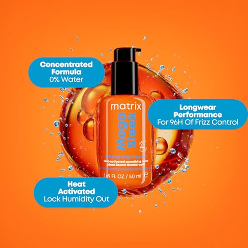 Matrix Mega Sleek 96H Anti-Frizz Topcoat Serum - Humidity Resistant Heat Protection, For Frizzy Hair & All Hair Types, Anti-Frizz Hair Care, Shine Serum