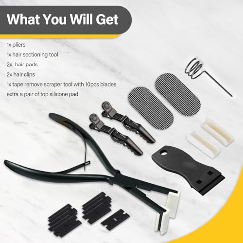 Gomake Black Tape-In Hair Extension Tools Kit with Stainless Steel Pliers & Remover