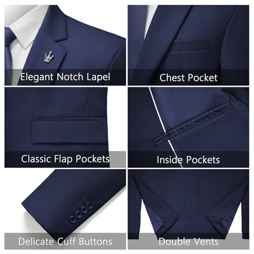 MAGE MALE Mens 2 Piece Suit Slim Fit Solid Wedding Prom Tuxedo Suit with One Button Notch Lapel Blazer and Pants