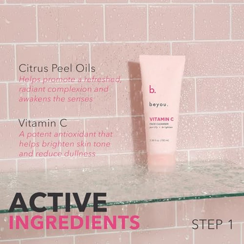 Beyou. All Day Glow Korean Skincare Bundle - K-Beauty Vitamin C Face Cleanser + Caffeine Eye Cream + Skin Booster Hyaluronic Acid Oil-Free Gel Moisturizer - 3-Step Skin Care Holiday Gift Set