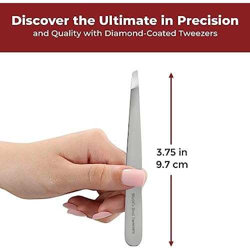 WBT Diamond Tip Tweezer- Grabs Hair from the Root, Diamond Coated Slant Tips Precision Tweezer for Eyebrow, Facial & Ingrown Hair Removal - Perfectly Aligned Tips Surgical Grade Steel Tool