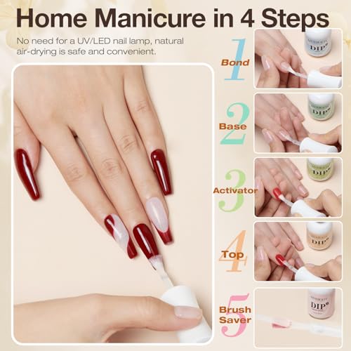 AzureBeauty A2-Clear Dip Powder Liquid Set - 5 Pack, 15ml Each, Long-Lasting Nail System