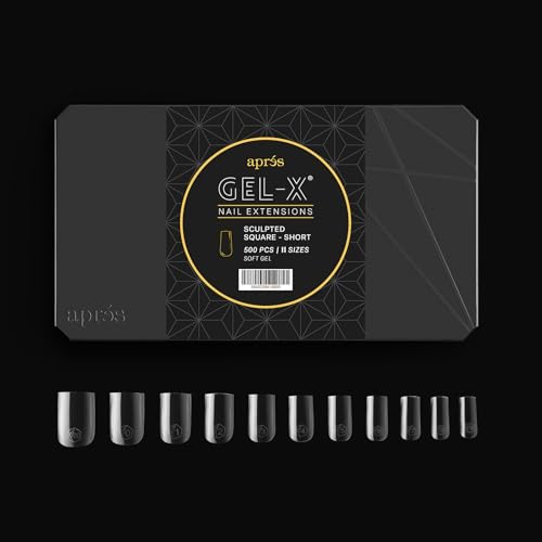 Apr?s Gel-X¢ç Sculpted Square Short Tip Box | 500pc Gel-X Tips, 11 Sizes 00-9, Premium Quality