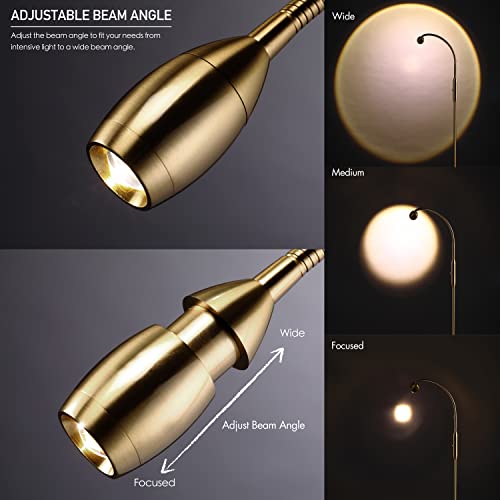 Adjustable LED Floor Lamp with Dimmable Spotlight - Antique Brass