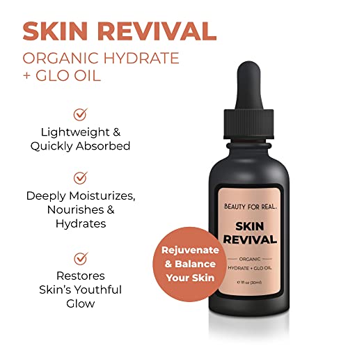 Beauty For Real Skin Revival Hydrate + Glo Oil - Luxury Face Oil - Reduces the Appearance of Fine Lines & Wrinkles - Hydrates, Soothes & Restores Skin¡¯s Glow - With Essential Oils - 1 fl oz