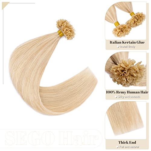 14 Inch U Tip Keratin Hair Extensions - Ash Blonde & Bleach Blonde, 100 Strands