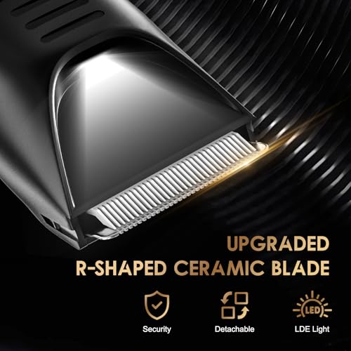 Body Hair Trimmer for Men - Pubic Hair Trimmer for Man - Electric Ball Shaver with LED Light - IPX7 Waterproof Wet/Dry Groomer kit for Groin -USB-C Rechargeable - Men's Pubic, Groin and Body Shave