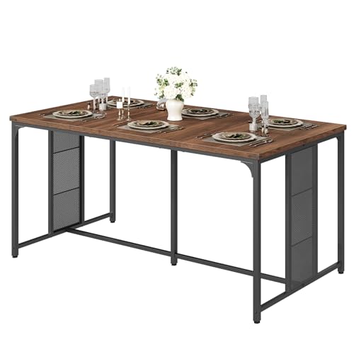 Large Modern Dining Table for 6-8 People - Walnut Top with Metal Legs