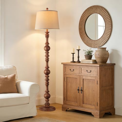 QiMH 61-Inch Vintage Farmhouse Floor Lamp with Wood Grain Finish