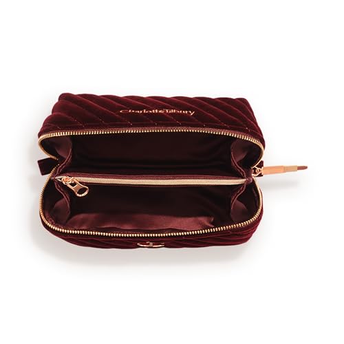 Mini Travel Makeup Bag of My Dreams - Quilted Velvet Organizer with 5 Compartments - Night Crimson